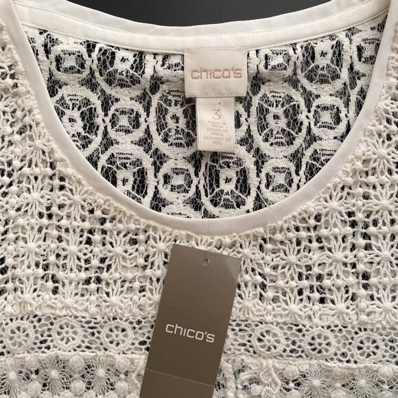 Chico's NWT ($79) Size 3 (XL) White Lace Crochet Sheer Cotton Blend Top Blouse - Picture 5 of 7